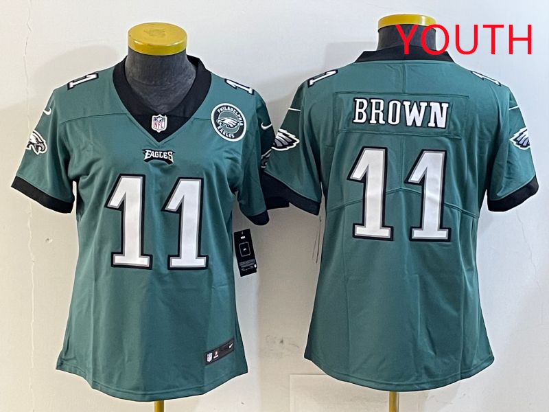 Youth Philadelphia Eagles 11 Brown Green Second generation 2025 Nike Limited NFL Jersey style 4